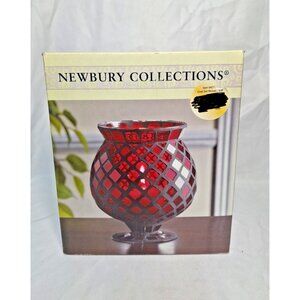 Newbury Collections RED MOSAIC HURRICANE GLASS VASE /CANDLE HOLDER TALL ,